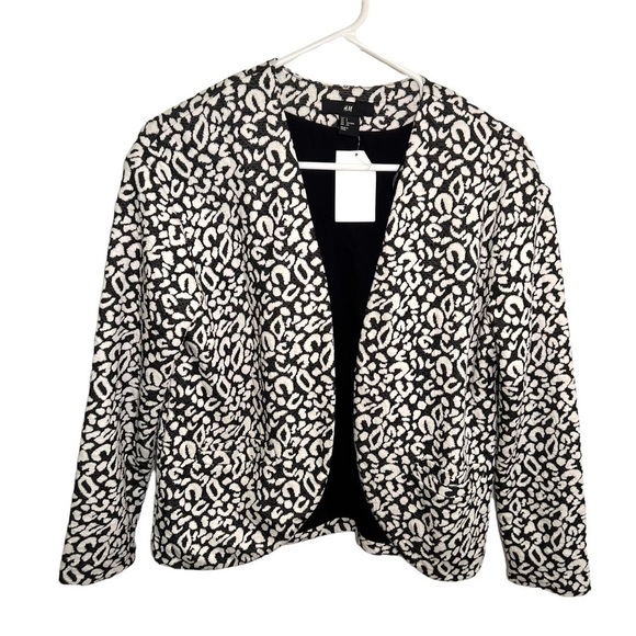 H&M Open Blazer White Black Animal Print - Picture 2 of 10